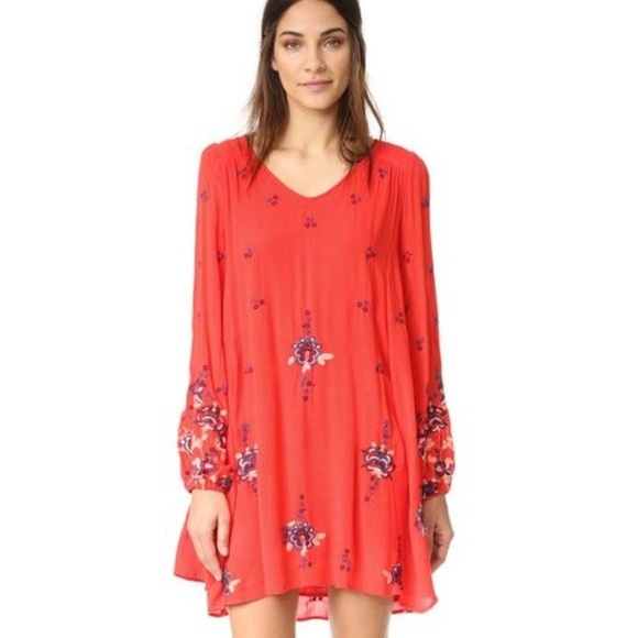 Free People Dresses & Skirts - Free people orange Oxford embroidered dress